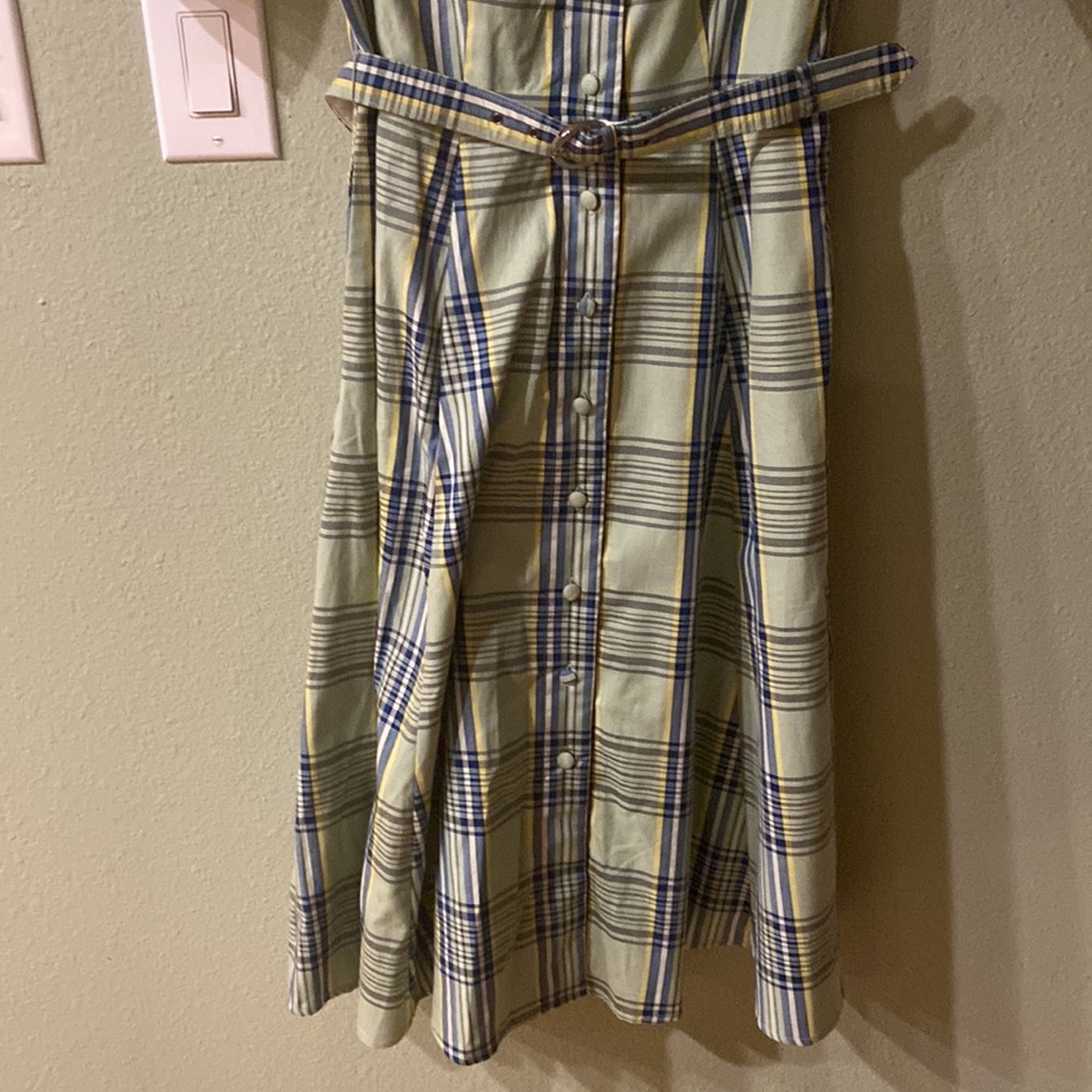 eShakti Green Plaid Vintage Looking Shirt Dress Size 8 - Picture 4 of 11